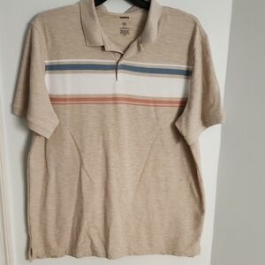 Sonoma Beige Polo with Blue and Orange Stripes